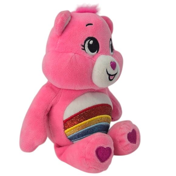 Care Bears Cheer Bear Plush 7" Pink Glitter Rainbow Belly Basic Fun Stuffed Toy - Picture 6 of 8